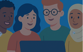 Ilustração de diversas pessoas representando a inclusão digital